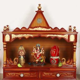 DZYN Furnitures Brown & Yellow Wooden SukhatMan Wall Mount Pooja Mandir Without Door-43