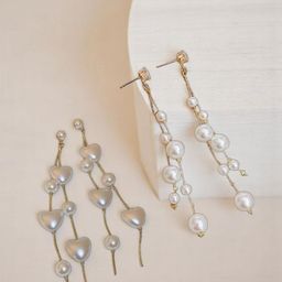 KRENOZ Set Of 2 Gold-Plated Pearls Beaded Heart Shaped Drop Earrings-image-0