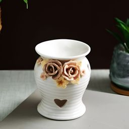 TAYHAA White & Brown Floral Textured Ceramic Candle Holder-image-82