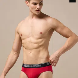 URBAN ADVENTURE 2-Pcs Mid-Rise Anti Bacterial Basic Briefs 2UAM-002(BLACK-RED)-image-49