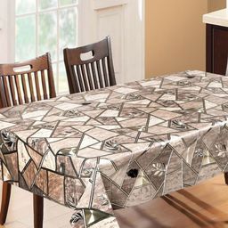 Dakshya Industries Beige & Black Geometric Printed Waterproof Plastic 6-Seater Table Cover-24