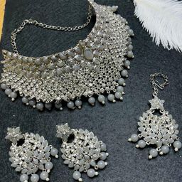 VATSALYA creation Alloy Gold- plated Grey Jewellery Set-image-68