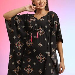 Tromko Women Floral Printed Kimono Sleeves Crepe Kaftan Longline Top-10