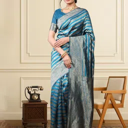 House of Pataudi Striped Woven Design Zari Saree-picture-13