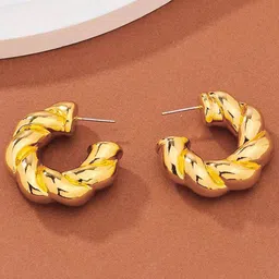 DressBerry Stainless Steel Gold-Plated Contemporary Shaped Twisted Hoop Earrings-20