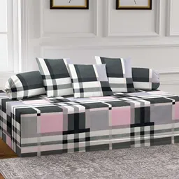 Arrabi 6-Pcs Black & Pink Printed Diwan Set-5