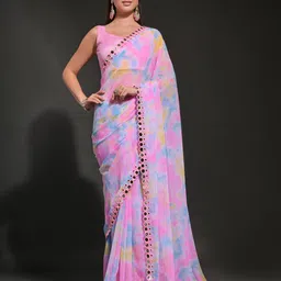 KALINI Abstract Printed Mirror Work Saree-image-85