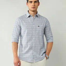 AD By Arvind Men Classic Slim Fit Tartan Checked Spread Collar Cotton Casual Shirt-image-24