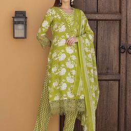 KALINI Women Floral Printed Regular Kurta with Trousers & With Dupatta-52