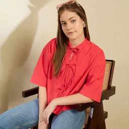 Chemistry Women Tie-up neck Cotton Shirt Style Top-picture-25