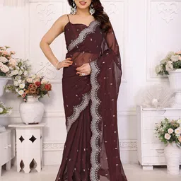 Moda Rapido Floral Embellished Embroidered Pure Chiffon Saree-image-40