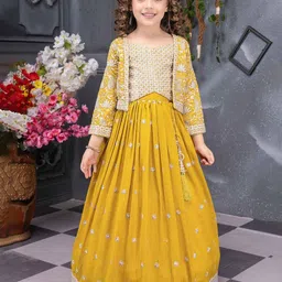 Lagorii Girls Embroidered Silk Georgette Ready to Wear Lehenga & Blouse With Jacket-picture-24