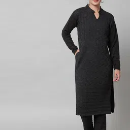 BUDAPEST Women Embroidered Beads and Stones Detail Pure Wool Kurta with Trousers-image-68