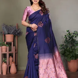 BLEESBURY Woven Design Zari Pure Silk Banarasi Saree-image-30