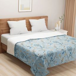 SWAYAM Sea Green & White Floral AC Room 110 GSM Double Bed Dohar-7