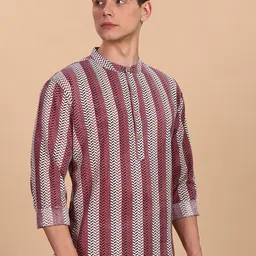 Anouk Geometric Printed Band Collar Straight Cotton Short Kurta-image-27