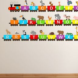 LANSTICK Red & Blue Alphabet With Animals & Toy TrainSelf Adhesive Wall Sticker-12