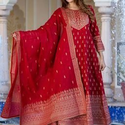 KALINI Women Ethnic Motifs Embroidered Regular Kantha Work Kurta with Trousers & With Dupatta-image-39