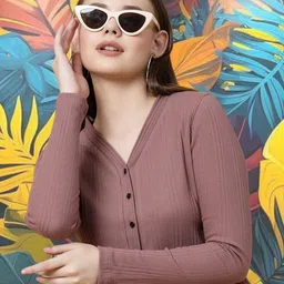 Rigo Cotton Women Striped V- Neck Crop Top-image-8