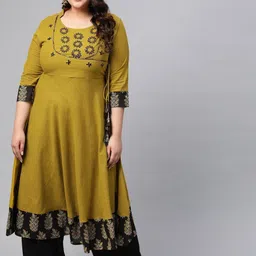 KALINI Ethnic Motifs Yoke Design Sequinned Cotton Anarkali Kurta-6
