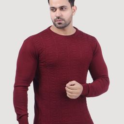 FEVERFEW Men Geometric Self Design Round Neck Regular Pullover Sweaters-picture-21
