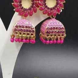 TISHUL JEWELS Gold Plated Artificial Stones And Beads Floral Shaped Jhumkas-52