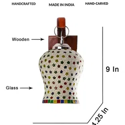 Devansh Green & Brown Printed Wooden Bell Shaped Shaped Wall Lamp with Mosaic Glass-image-92