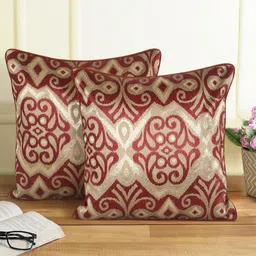 eyda Maroon & Beige 2 Ethnic Motifs Printed Square Cushion Covers-picture-17