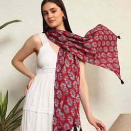 HANDICRAFT PALACE Women Printed Tasseled Detail Border Scarf-12