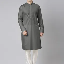 TheEthnic.Co Men Ethnic Motifs Yoke Design Thread Work Straight Kurta With Trousers-picture-6