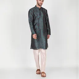 PulseIQ Men Teal Art Silk Kurta Sets-picture-54