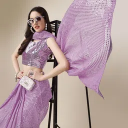 DIVASTRI Embellished Sequinned Pure Georgette Saree-image-18