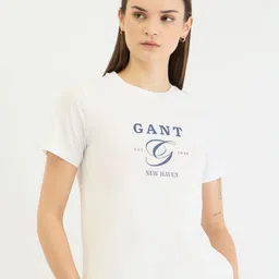 GANT Women Typography Printed Drop-Shoulder Sleeves Pockets T-shirt-image-89