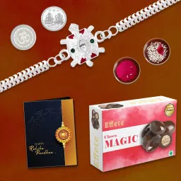 Rakhi Combo for Brother with Chocolate Magic(32-GM)Rakhi Gift | Y22K1_A6_CM32 Assorted Gift Box-image-9
