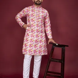 Men Cotton Blend Kurta Pyjama Set-image-46