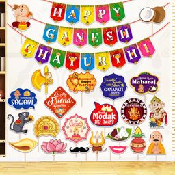 zyozi Multicolor Happy Ganesh Chaturthi Decorations Banner & PhotoBooth Props (Pack Of 23)-picture-15