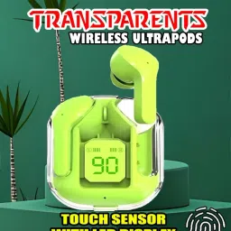crecro Ultrapod Bluetooth Earbuds Headset Crystal Transparent Design,LED Display BU48 Smart Headphones-picture-4