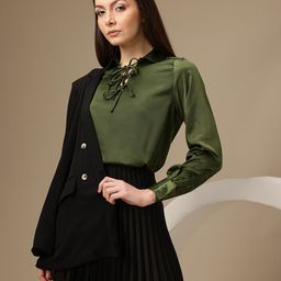 Chemistry Bow Tie-Up Detail Shirt Style Top-picture-41