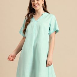 Qurvii Mandarin Collar A-Line Dress-image-8