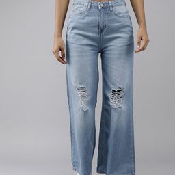 Roadster Women Blue Flared Mildly Distressed Light Fade Jeans-image-46
