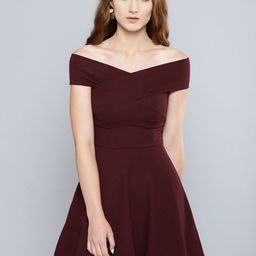 Veni Vidi Vici Maroon Stretchable Bardot Fit and Flare Dress-image-7