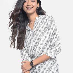 Crimsoune Club White Print Mandarin Collar Top-picture-19