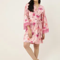 Ms.Lingies Women Printed Satin Robe with Lace Detail-image-63