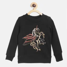 pspeaches Girls Black Unicorn Glitter Print Sweatshirt-picture-0