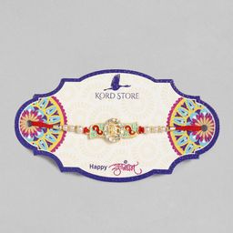 Kord Store Red & Green Enamelled Bro Mark Ruby Stoned Thread Rakhi-16