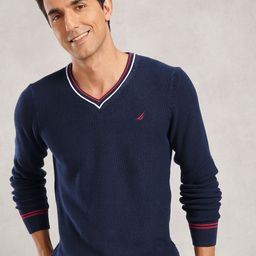 Nautica Ribbed V-Neck Pure Cotton Pullover-picture-11