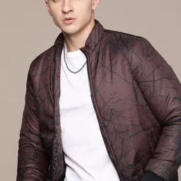The Roadster Lifestyle Co. Abstract Printed Mock Collar Padded Bomber Jacket-picture-18
