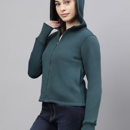 Xpose Women Solid Hood Fleece Front-Open Sweatshirt-picture-9