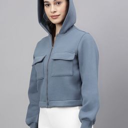 Xpose Women Solid Hood Fleece Front-Open Sweatshirt-picture-10