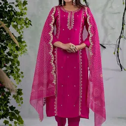 SANISA Women Woven Design Embroidered Kurta with Trousers & Dupatta-image-32